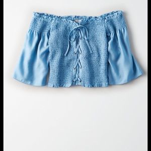 AE off the shoulder blue crop top